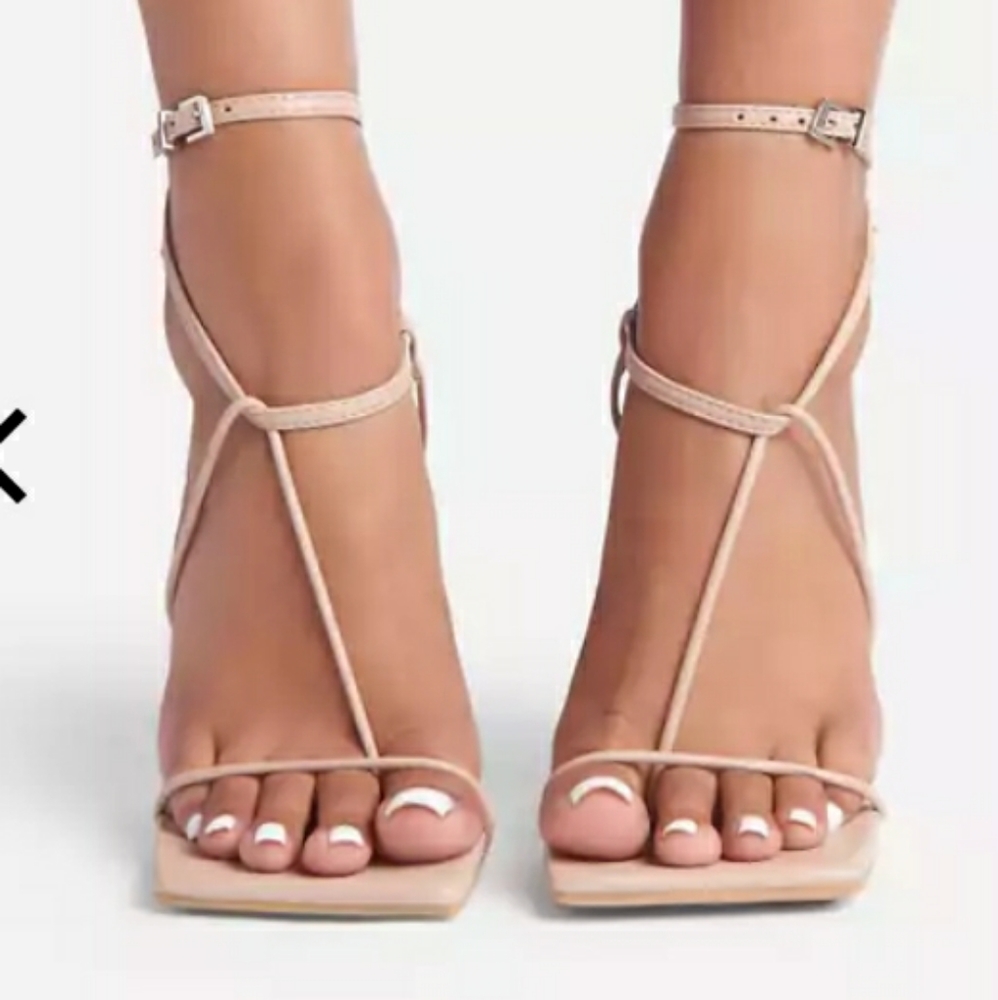 Nude Square Toe Heel Sandals